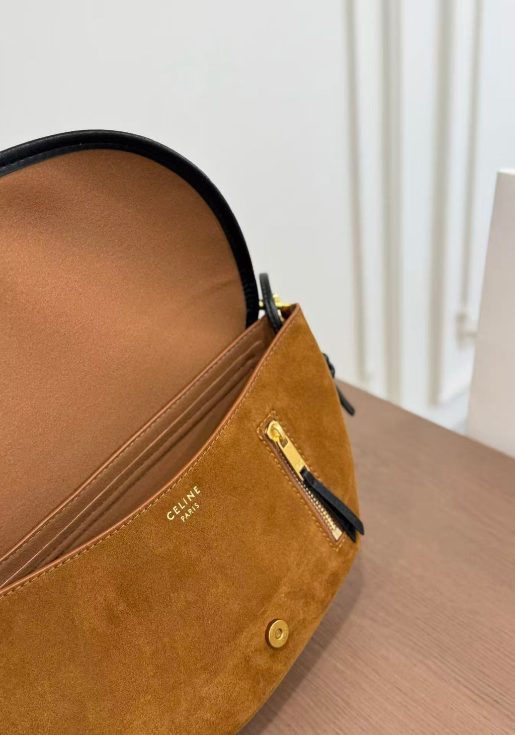 CELINE Halfmoon Shoulder-Slung Clutch in Bronze