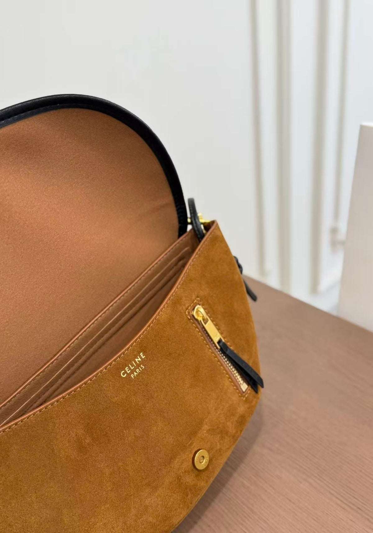 CELINE Halfmoon Shoulder-Slung Clutch in Bronze