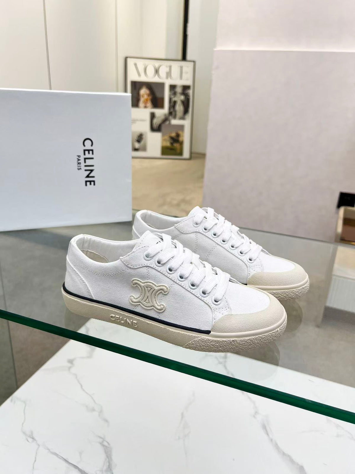 CELINE New Alan Triomphe Canvas Sneakers — White
