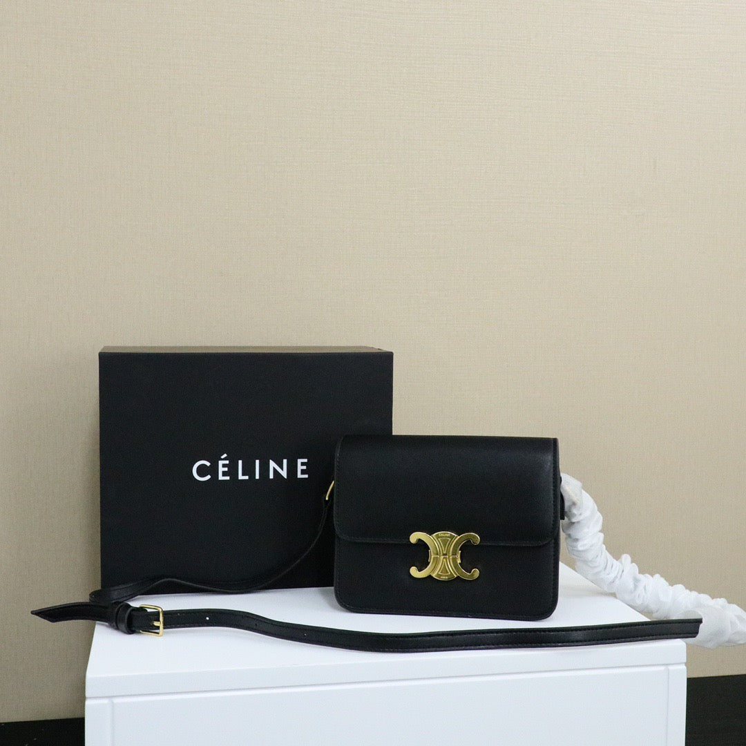 CELINE Teen Triomphe Messenger Bag — Canvas & Calfskin | Black