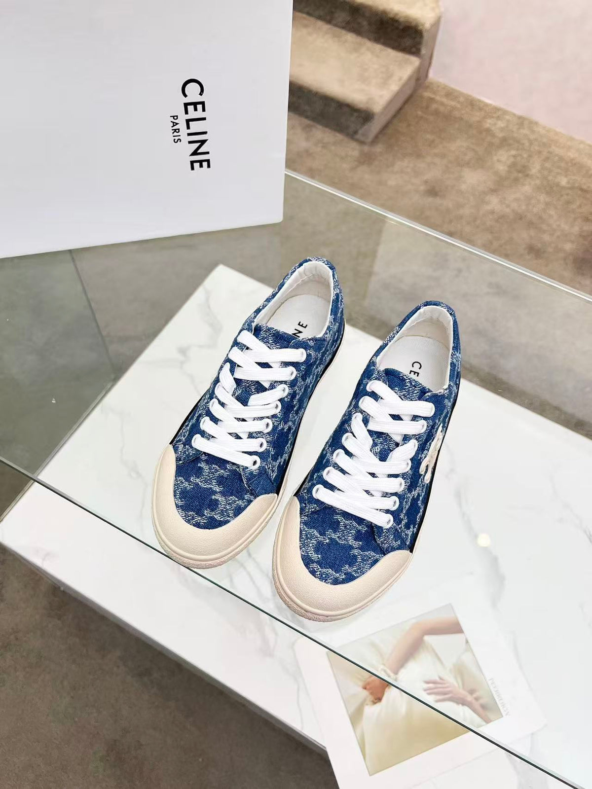 CELINE New Alan Triomphe Canvas Sneakers — Blue