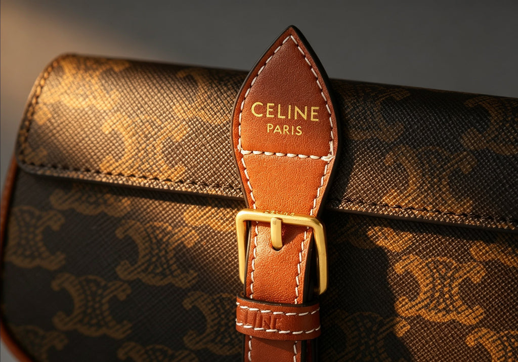 CELINE Cowhide Leather Shoulder Bag in Yellow-Brown