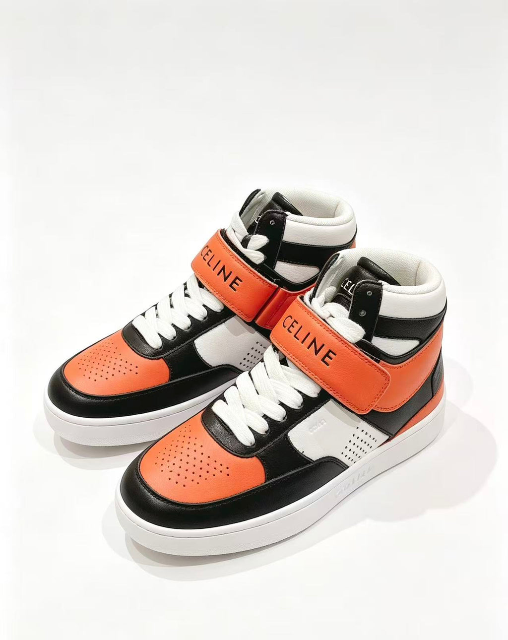 Celine Triomphe Low-Top Sneakers — Black & Orange