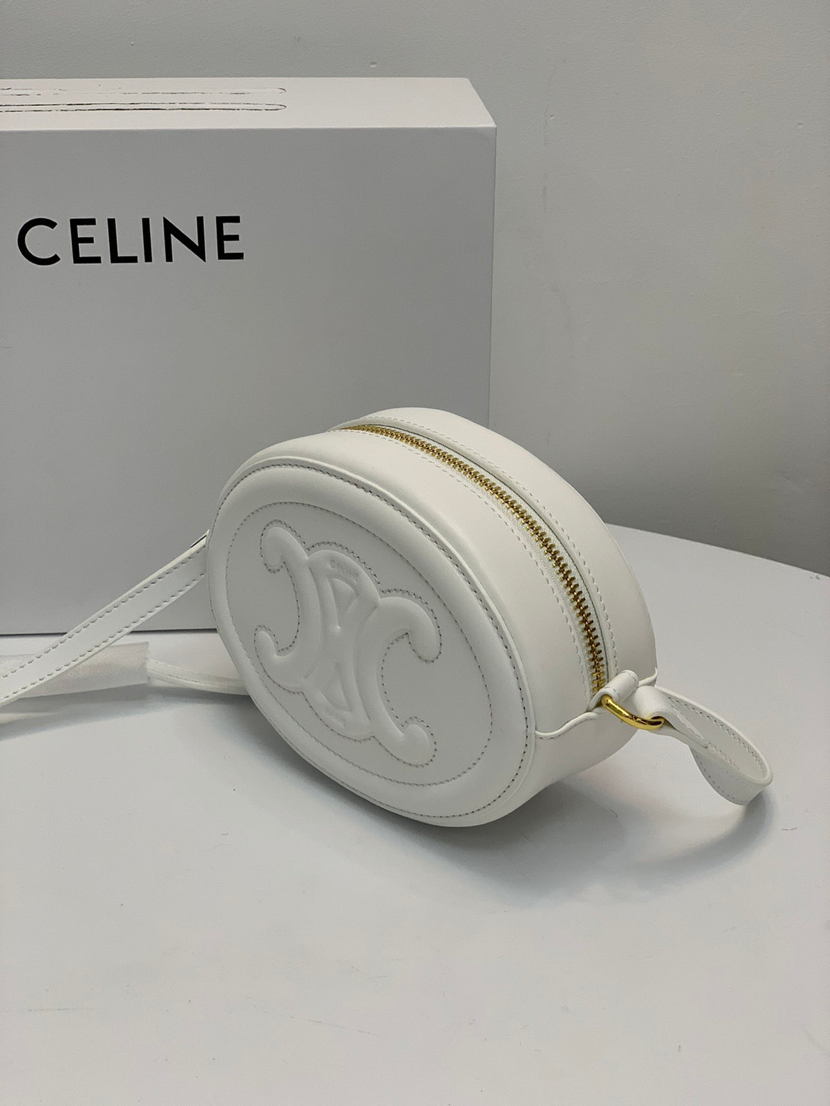 CELINE Pig Nose Mooncake Bag in White