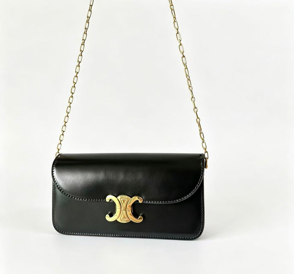 Celine Triomphe Chain Bag in Shiny Calfskin — Black