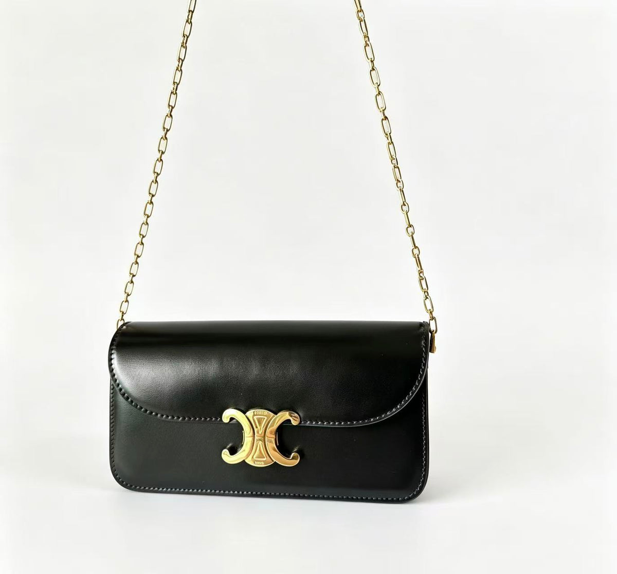 Celine Triomphe Chain Bag in Shiny Calfskin — Black