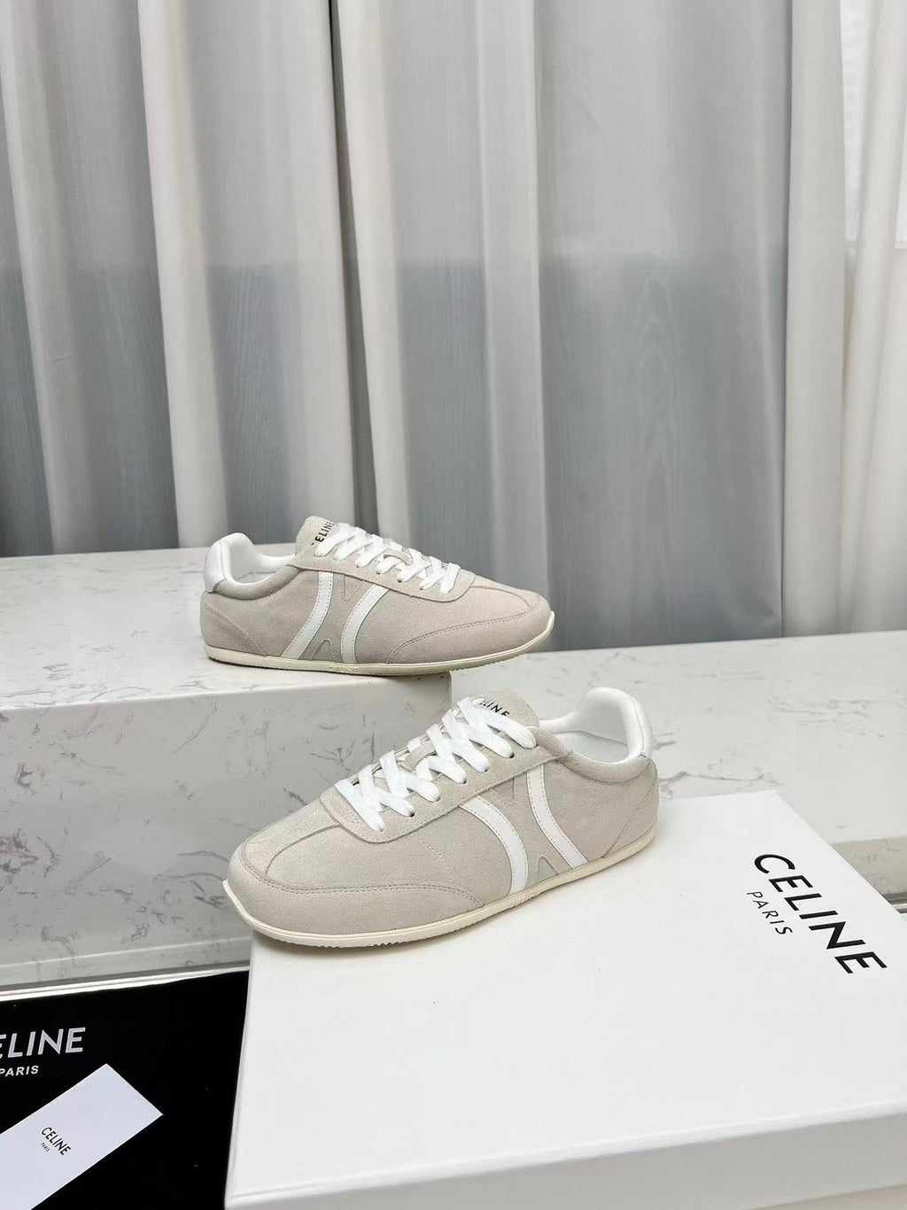 CELINE Jogger Triomphe Low-Top Sneakers in Apricot Cowhide & Suede