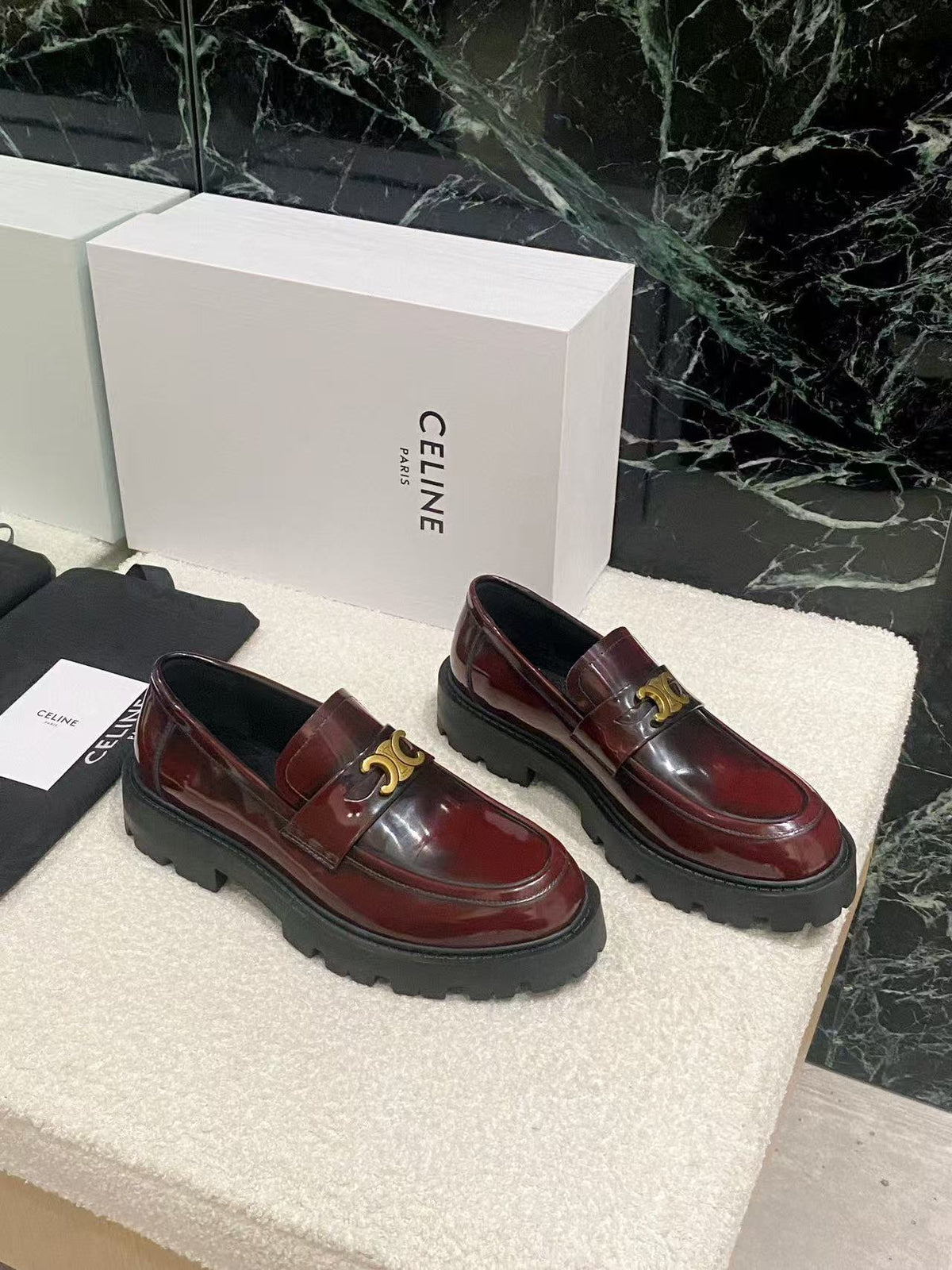 CELINE Chain Tassel Leather Loafers | 3.5cm Heel | Red