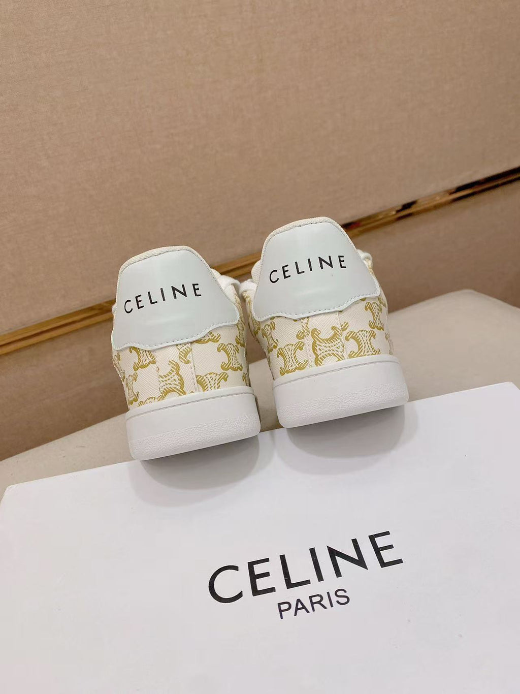 Celine Color-Block Sneakers — Ecru & Brown