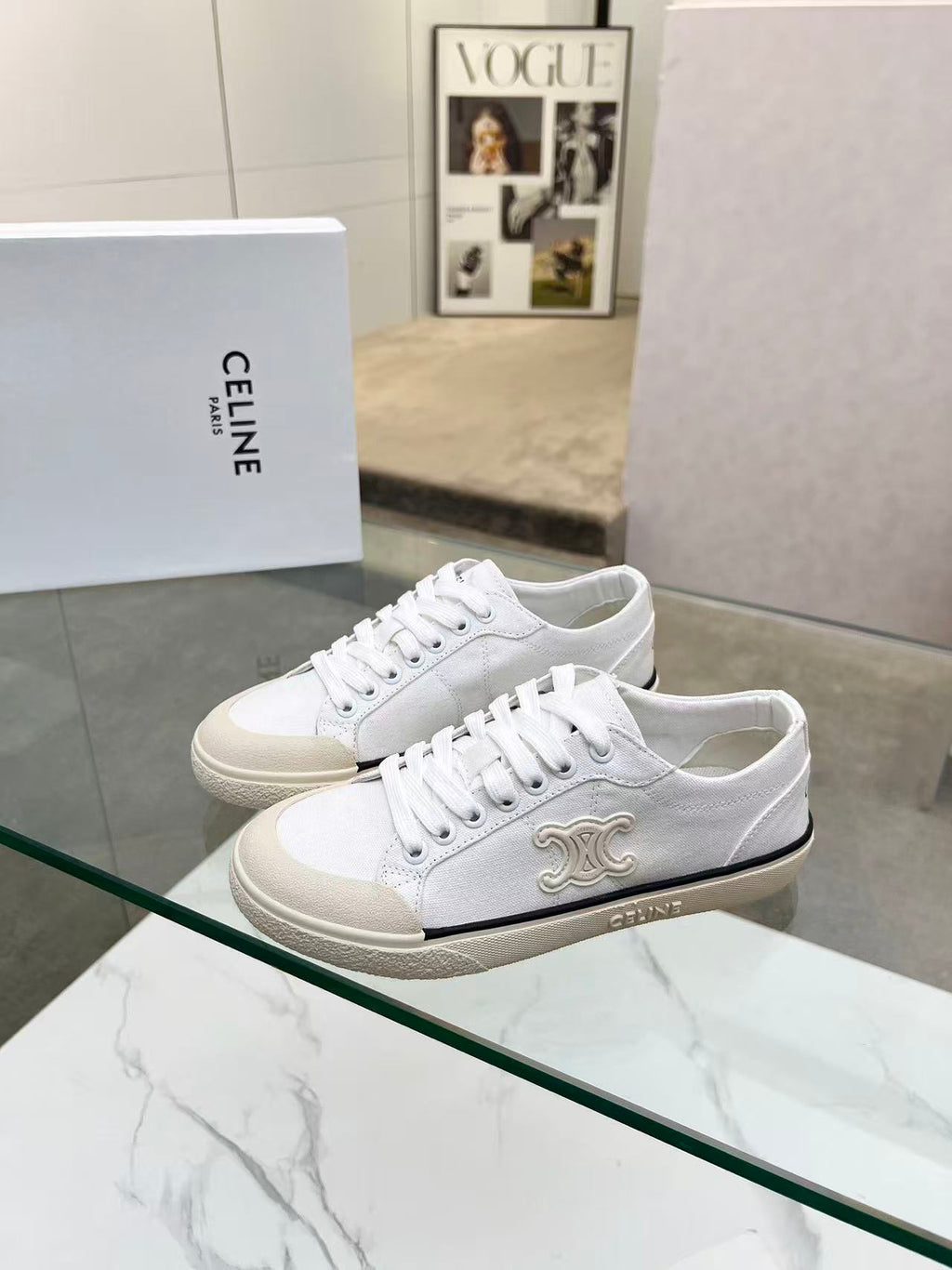CELINE New Alan Triomphe Canvas Sneakers — White