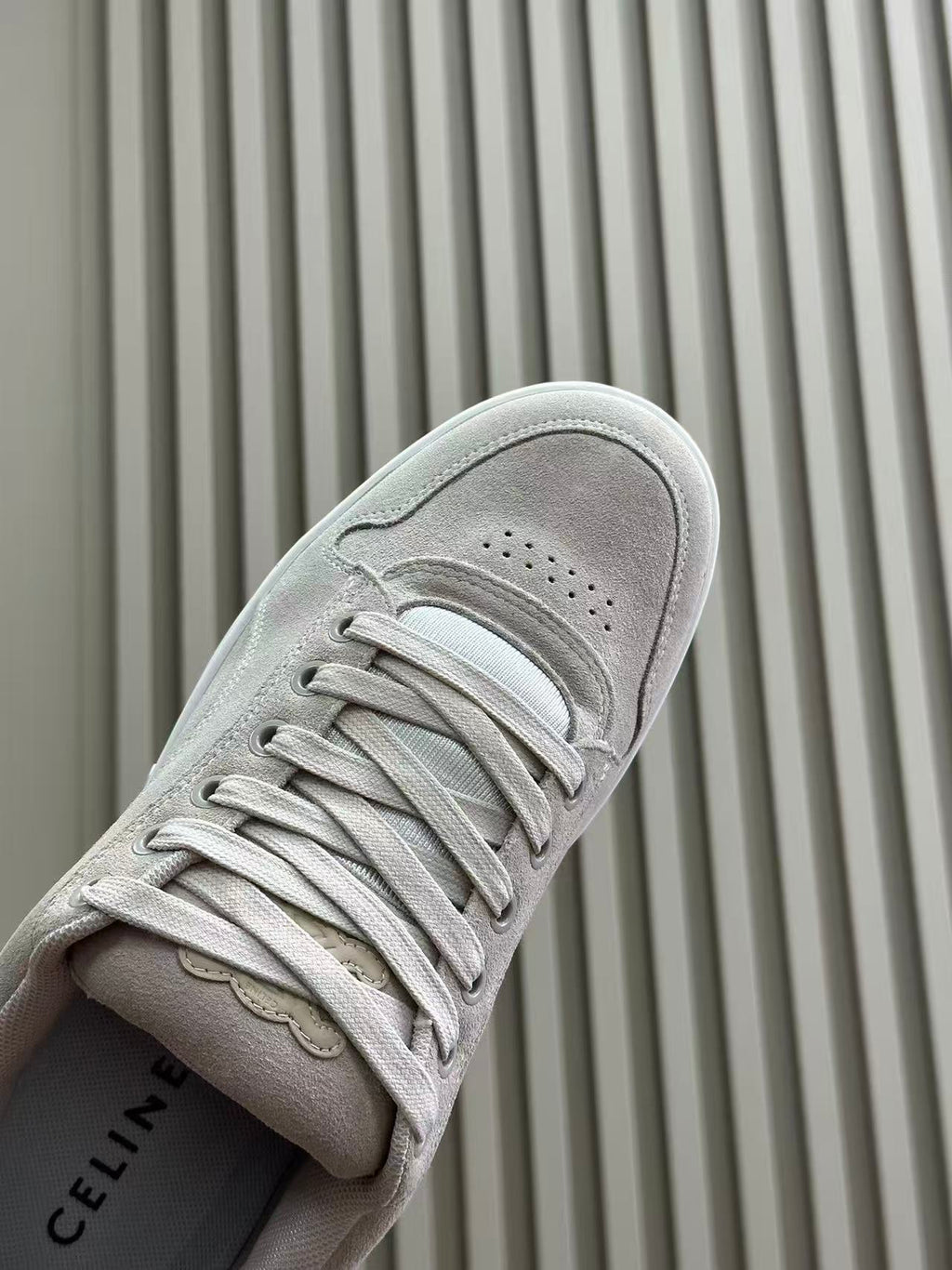 Celine Triomphe Vintage-Style Low-Top Sneakers — Ecru