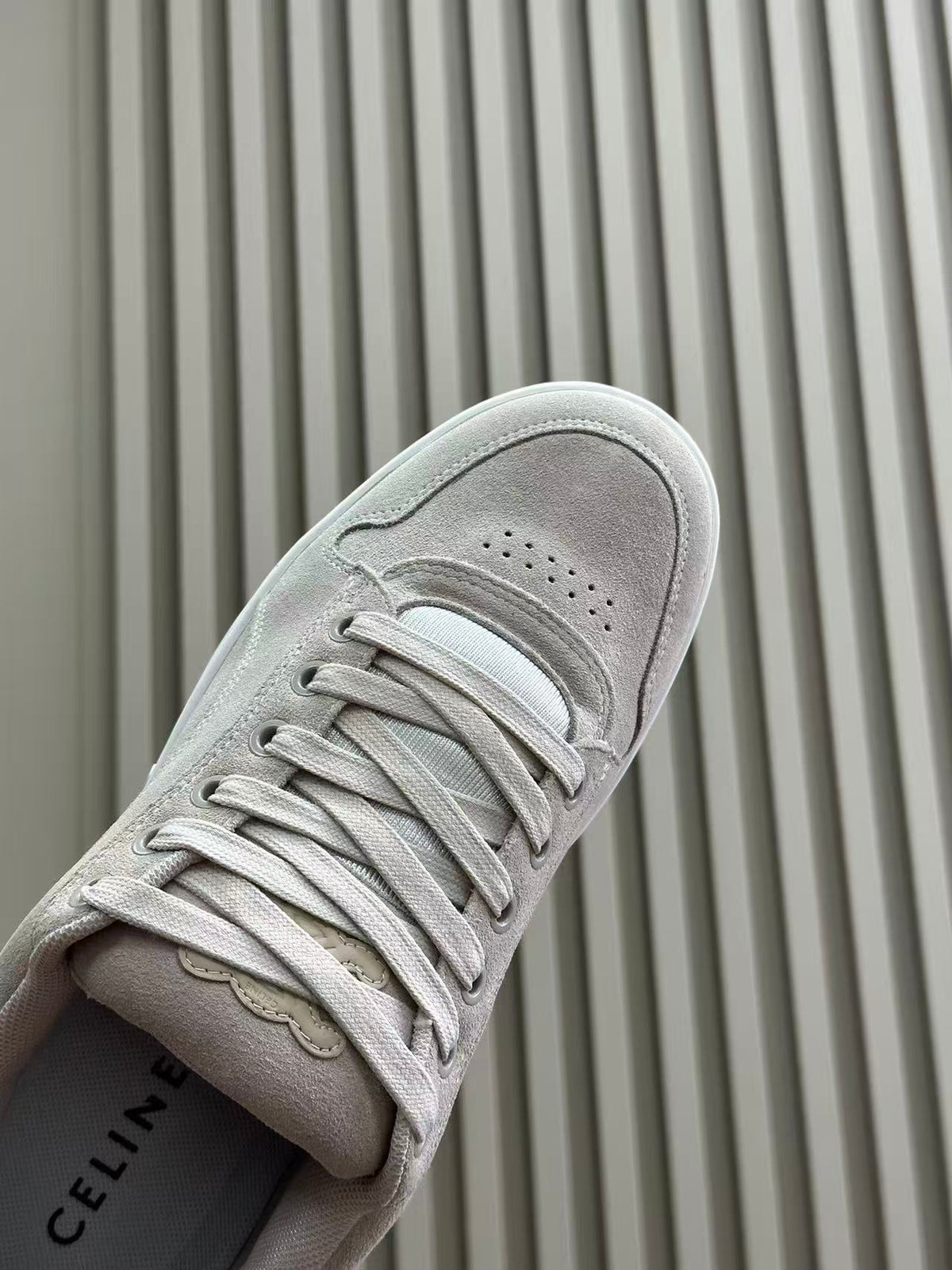 Celine Triomphe Vintage-Style Low-Top Sneakers — Ecru