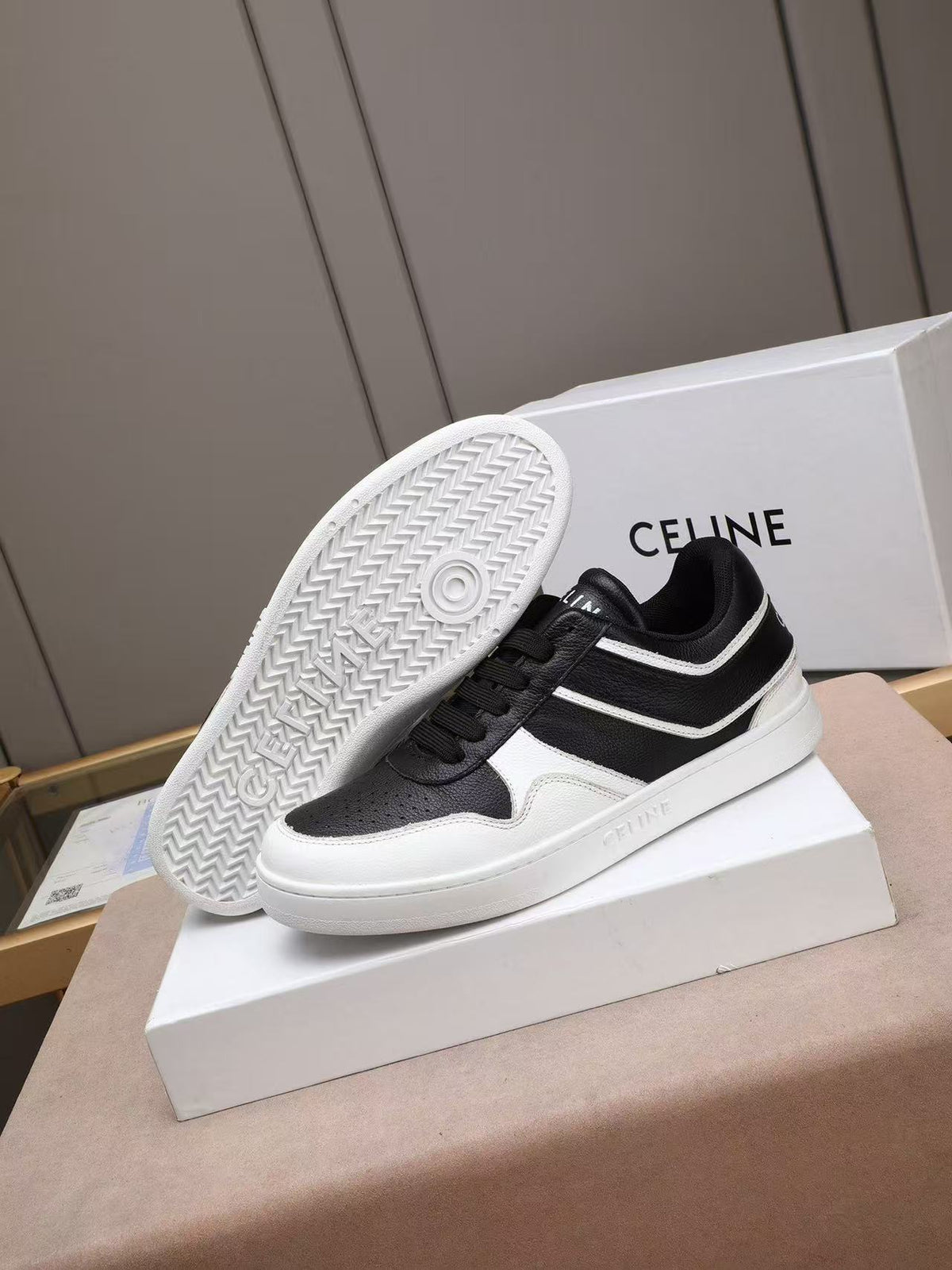 Celine Low-Top White Sneakers with Celine Logo Detail