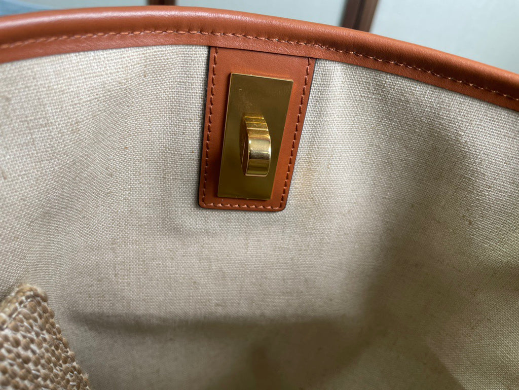 CELINE Bucket 16 Bag in Beige Textile with Smooth Calfskin Trim