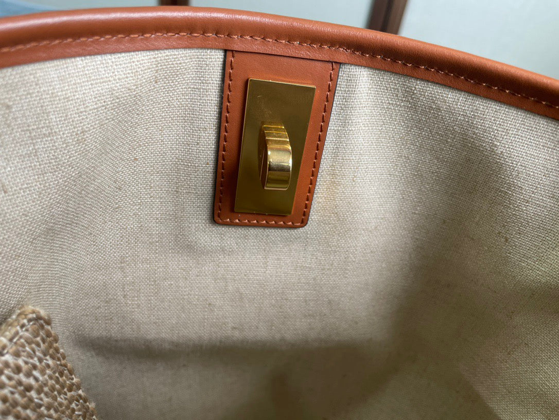 CELINE Bucket 16 Bag in Beige Textile with Smooth Calfskin Trim
