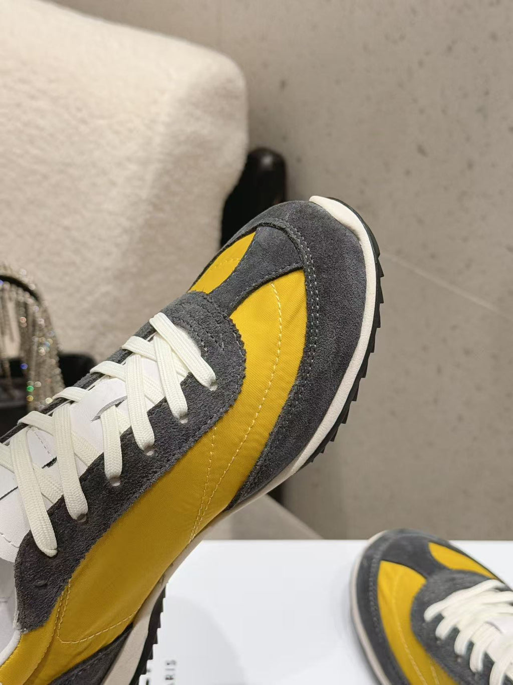 CELINE New Logo Laced Casual Sneakers — Grey & Yellow
