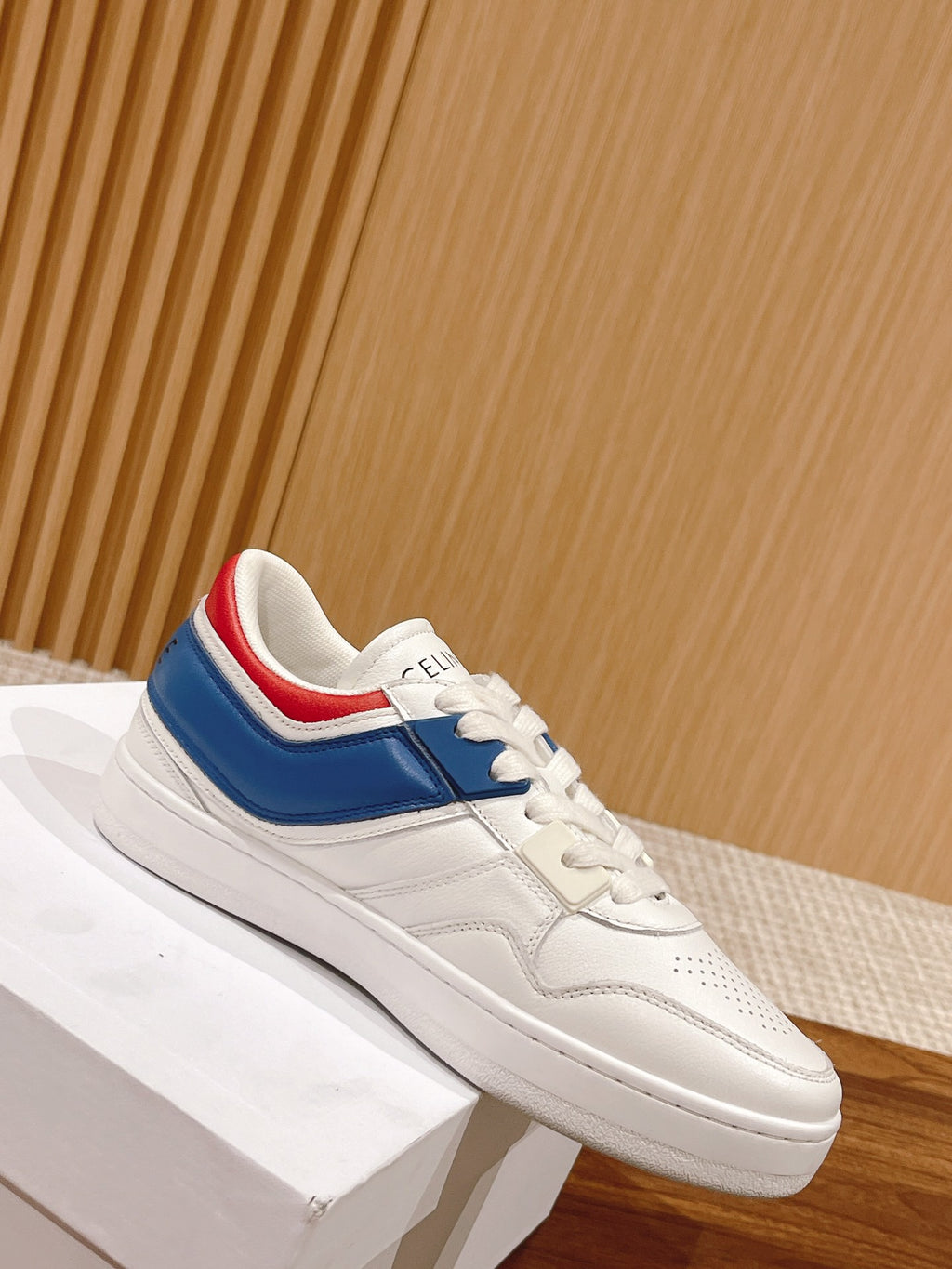 Celine Unisex Platform Sneakers with Red & Blue Heel Accents – Sizes 35–44