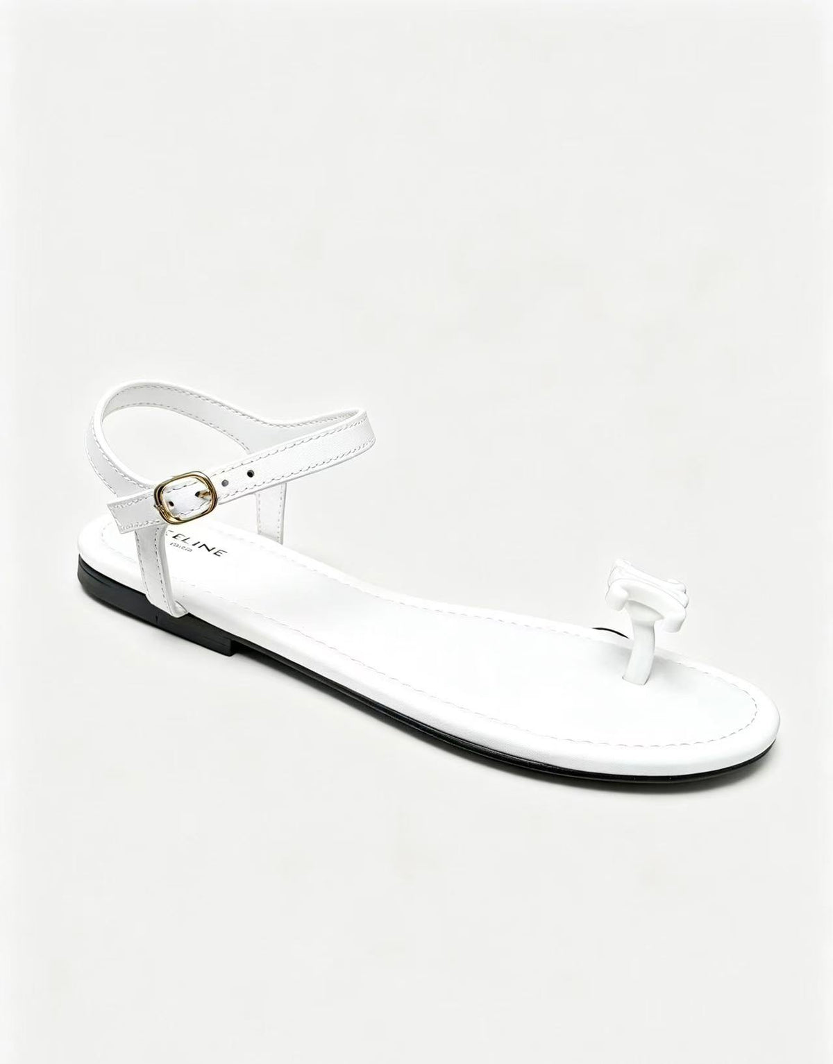 CELINE Triomphe Flat Thong Sandals — White
