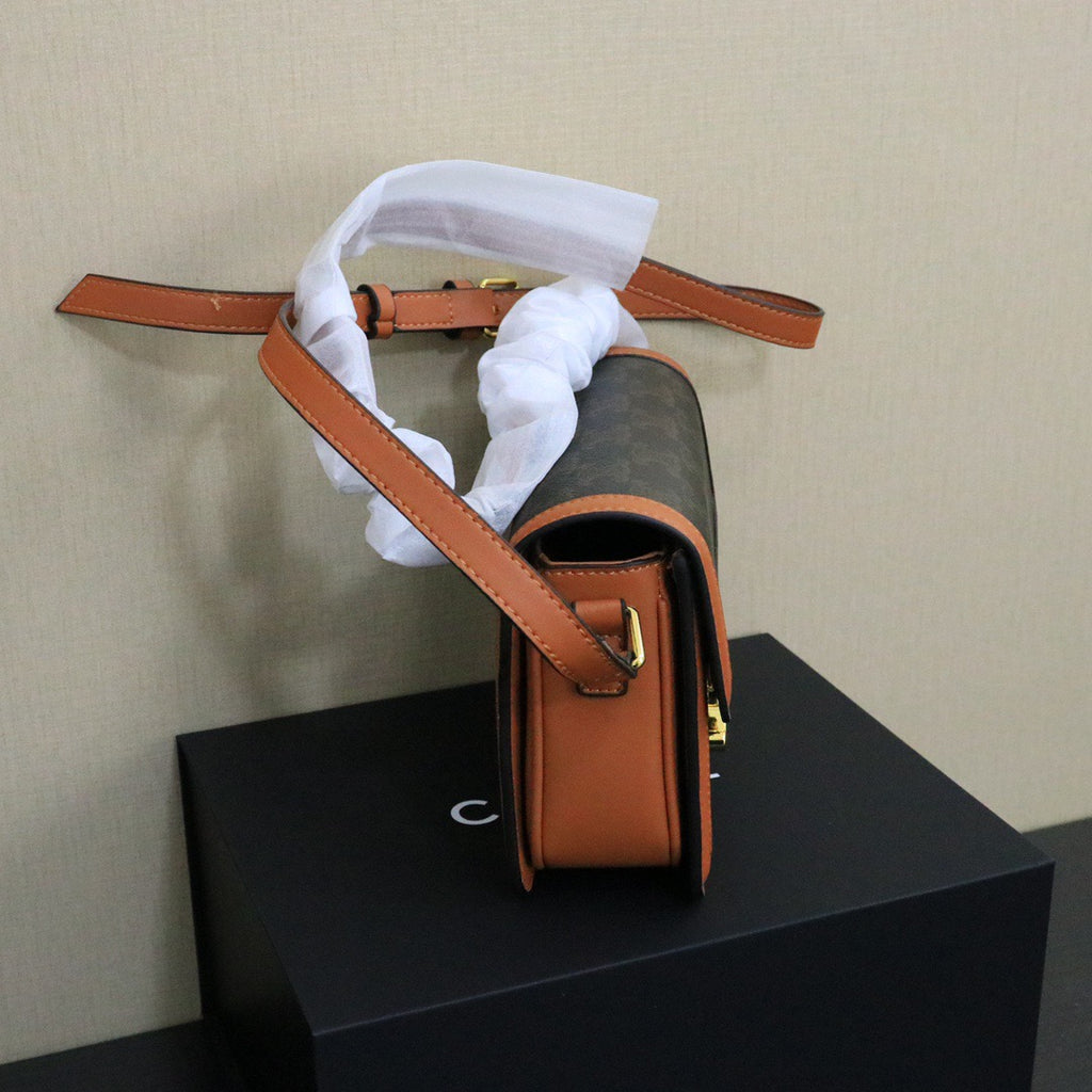 CELINE Teen Triomphe Messenger Bag — Canvas & Calfskin | Tan & Ochre