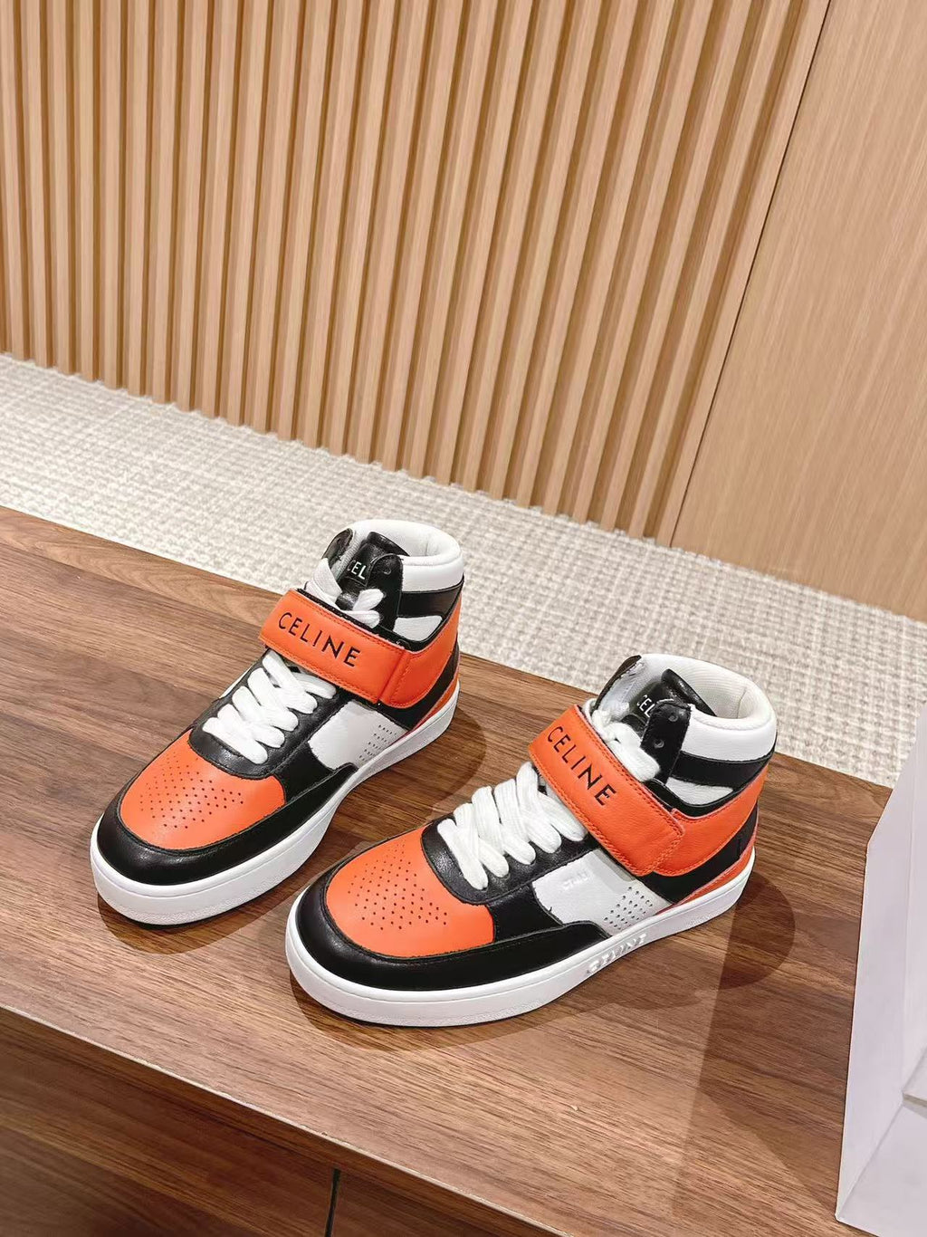 Celine Triomphe Low-Top Sneakers — Black & Orange