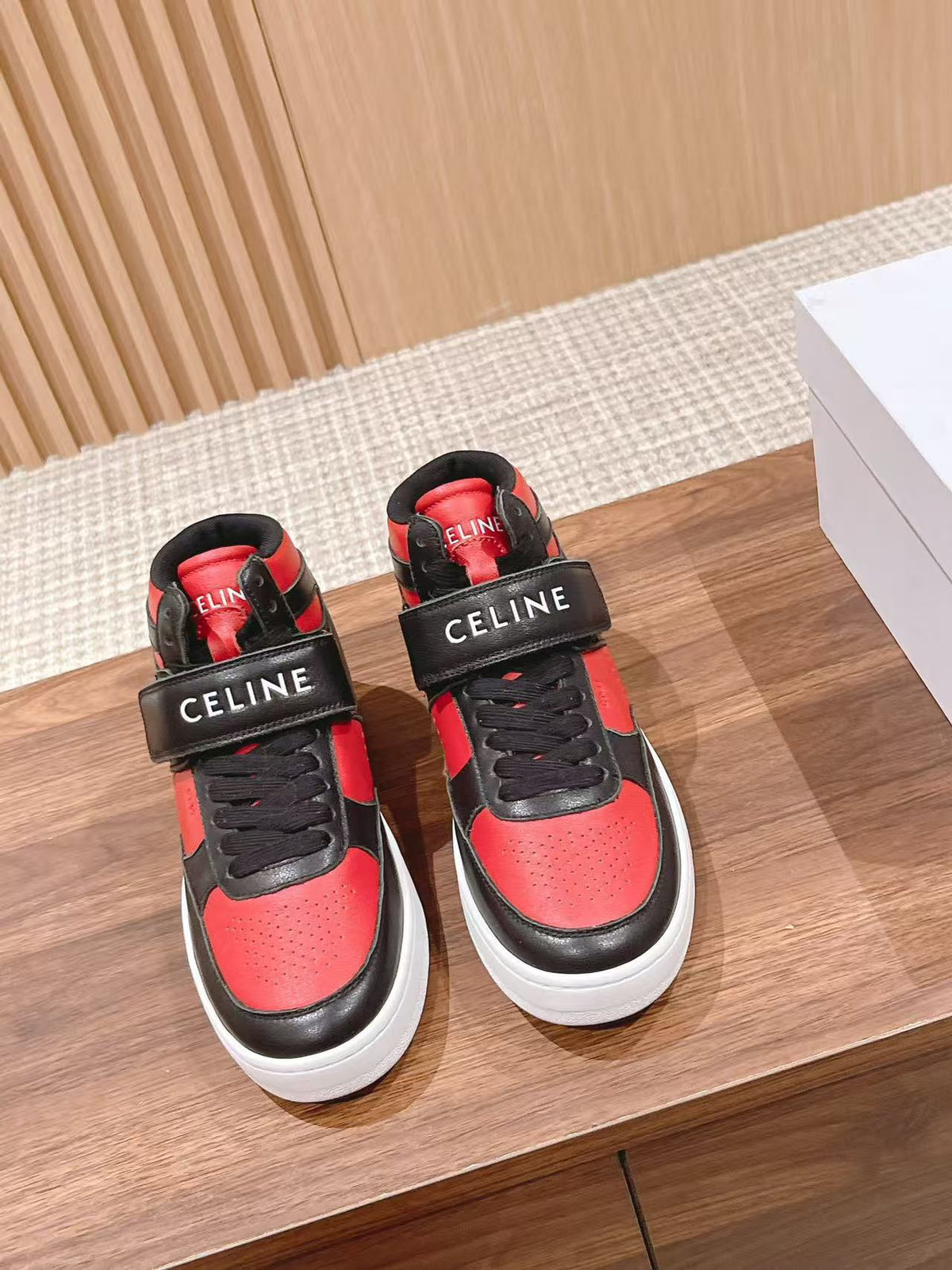 Celine Triomphe Low-Top Sneakers — Black & Red