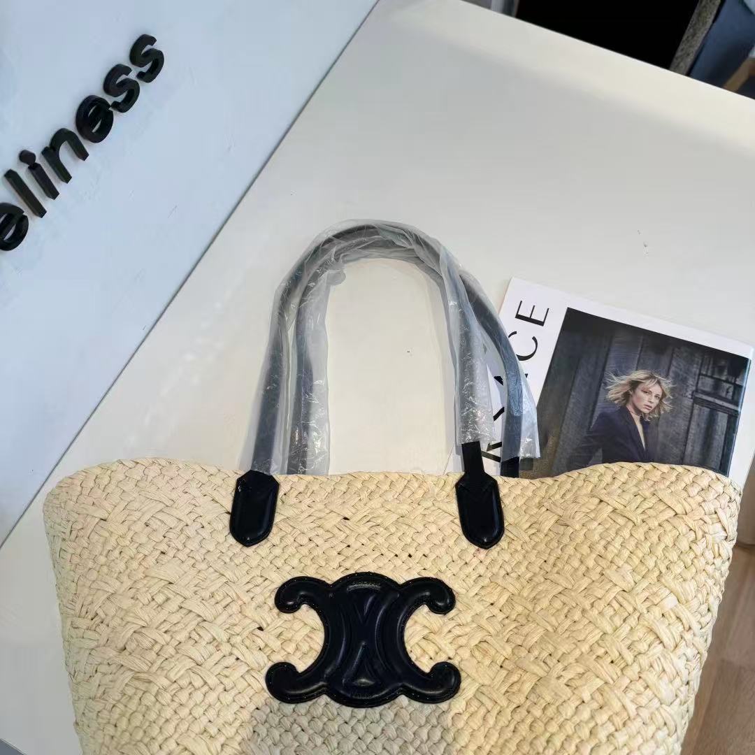 CELINE Hand-Woven Raffia Bag in Beige