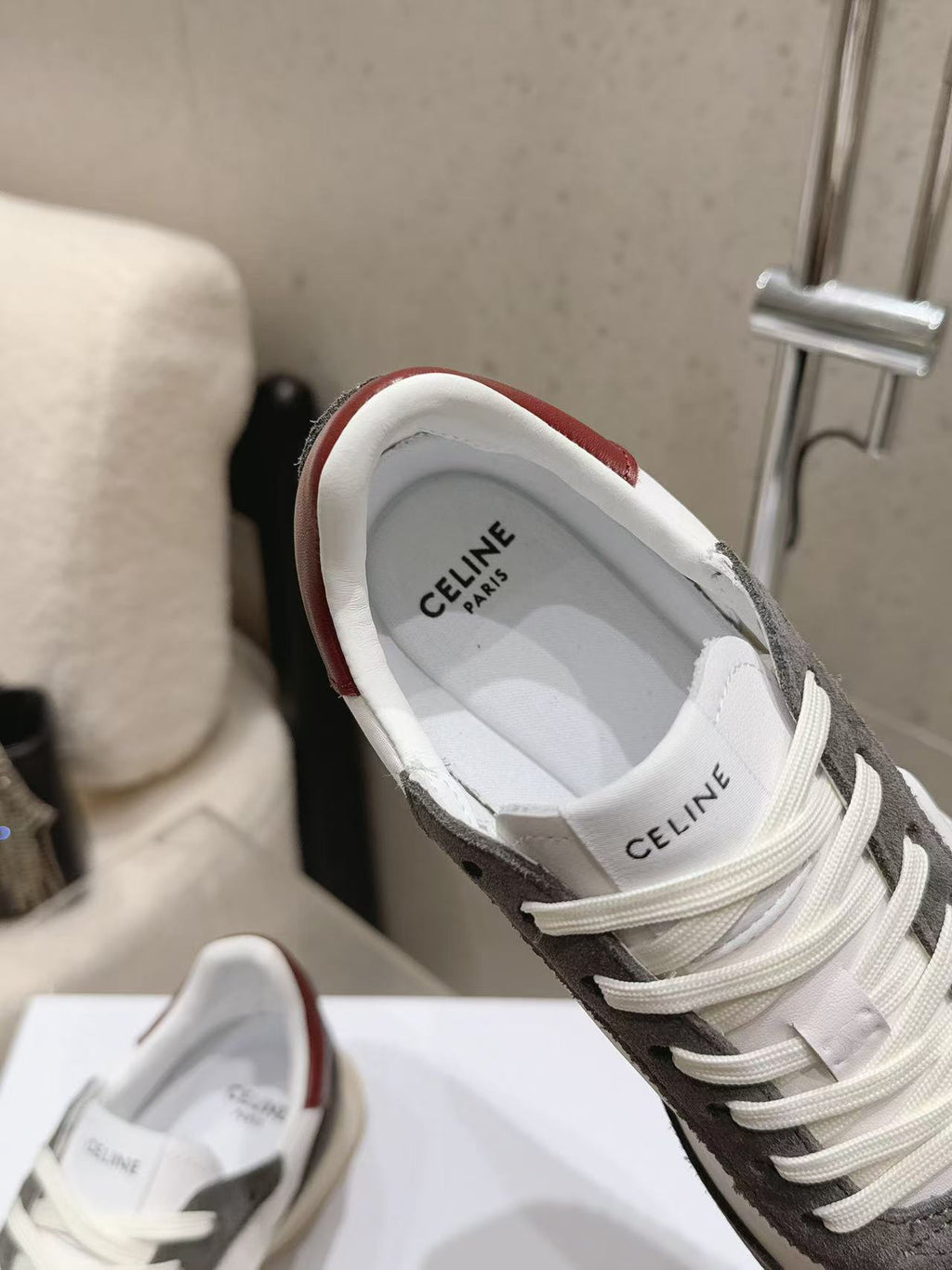CELINE New Logo Laced Casual Sneakers — Grey, Black & White