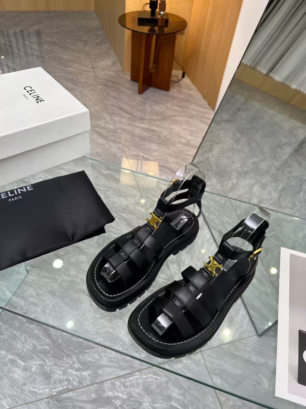 CELINE Arc de Triomphe Buckle Flat Roman Sandals — Women's | EU 35-41