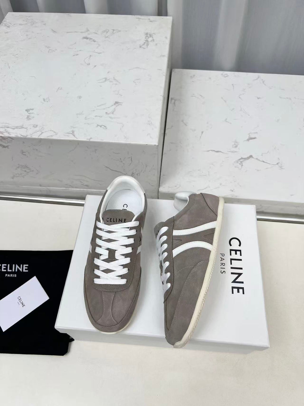 CELINE Jogger Triomphe Low-Top Sneakers in Brown Cowhide & Suede