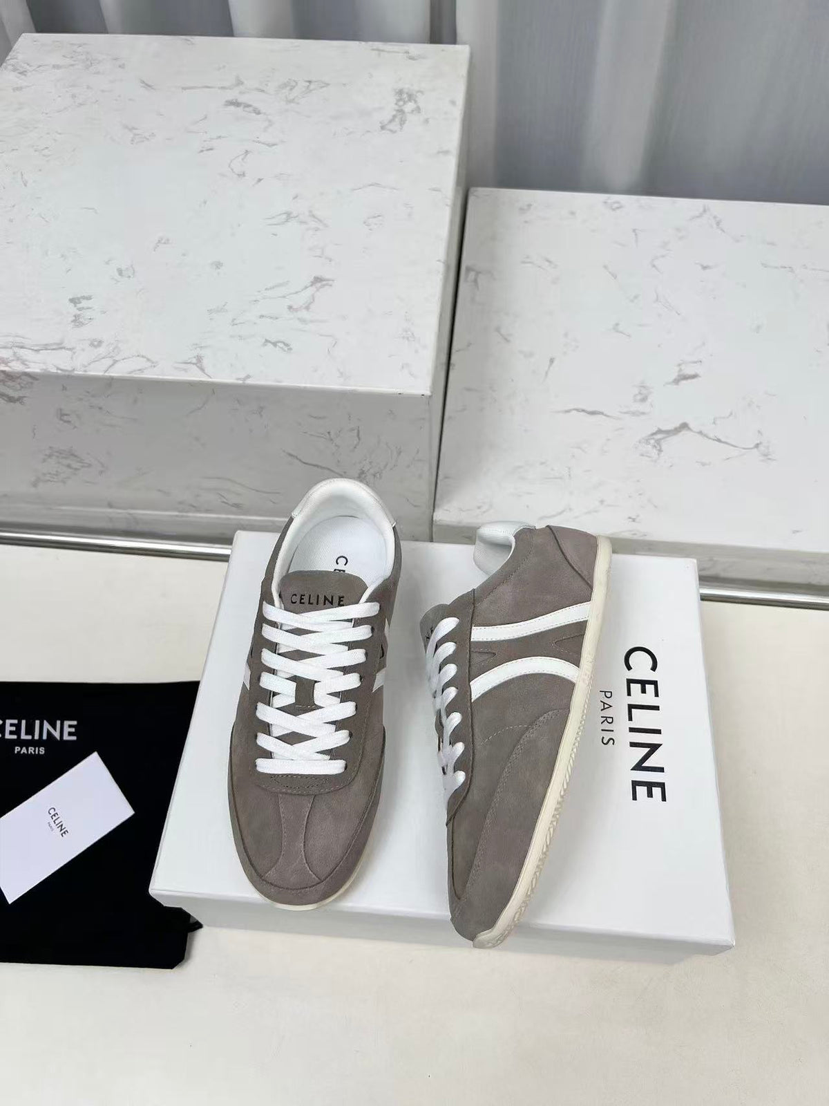 CELINE Jogger Triomphe Low-Top Sneakers in Brown Cowhide & Suede