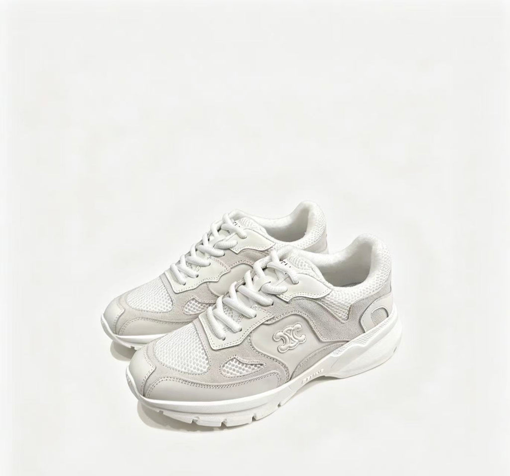 CELINE Triomphe Runner Low-Top Sneakers — Grey & White