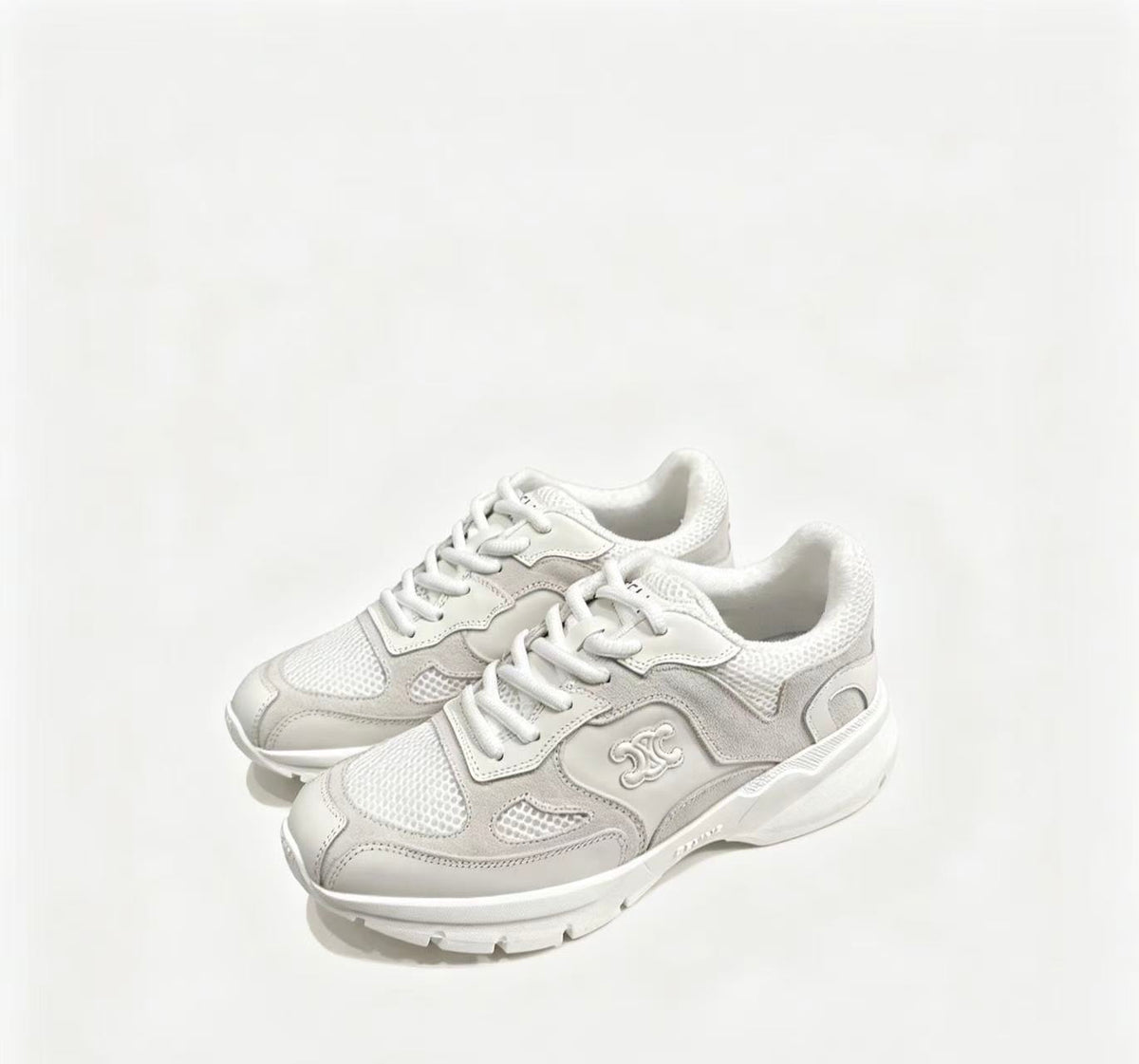 CELINE Triomphe Runner Low-Top Sneakers — Grey & White