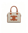 CELINE Small Triomphe Boston Bag in Brown Striped Textile