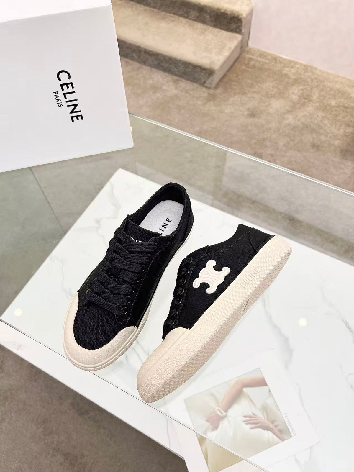 CELINE New Alan Triomphe Canvas Sneakers — Black