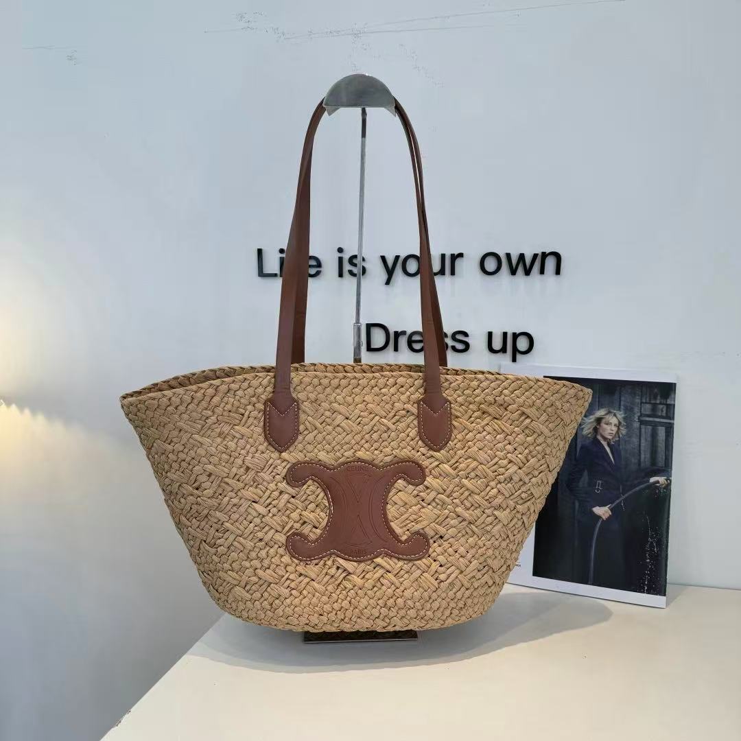 CELINE Hand-Woven Raffia Bag in Beige