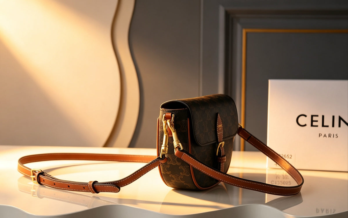 CELINE Cowhide Leather Shoulder Bag in Yellow-Brown