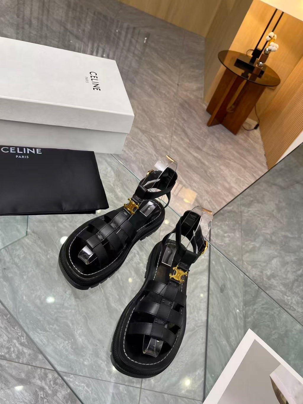 CELINE Arc de Triomphe Buckle Flat Roman Sandals — Women's | EU 35-41