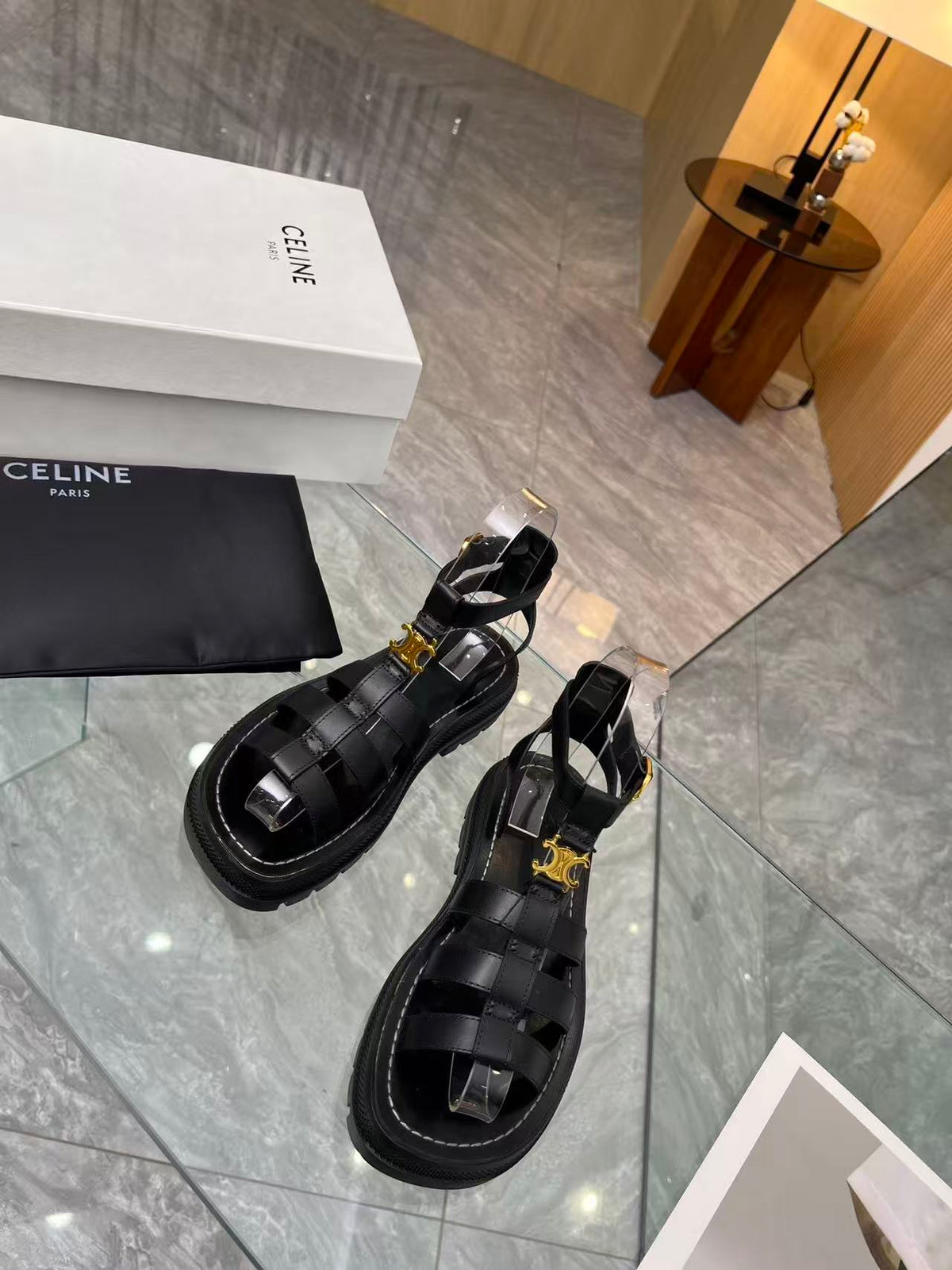 CELINE Arc de Triomphe Buckle Flat Roman Sandals — Women's | EU 35-41