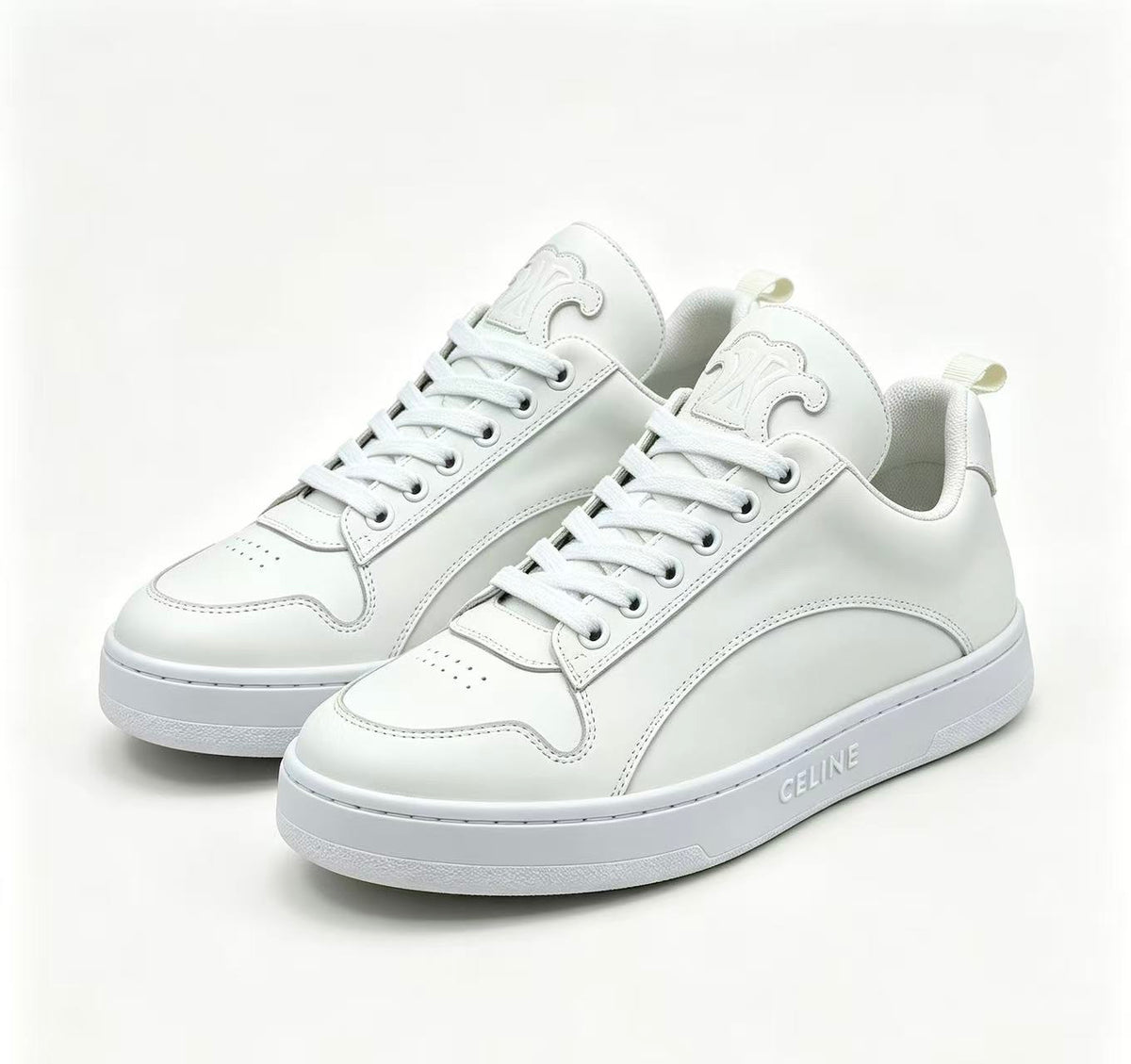 Celine HUNTINGTON Low-Top Lace-Up Sneakers in White Calfskin Suede & Mesh