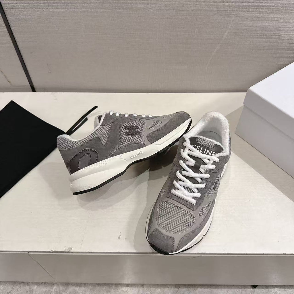 CELINE Triomphe Runner Low-Top Sneakers — Grey