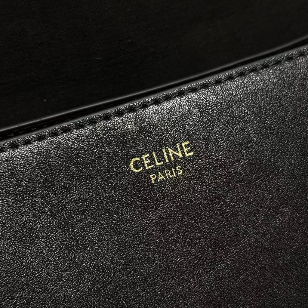 CELINE Triomphe Besace Bag in Black with Gold-Tone Finish