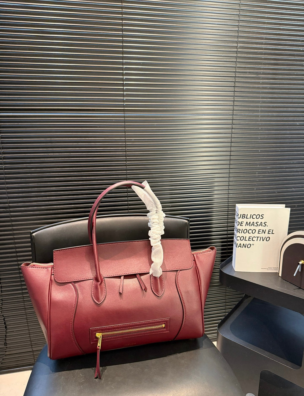 CELINE Luggage Bag in Burgundy with Grained Texture