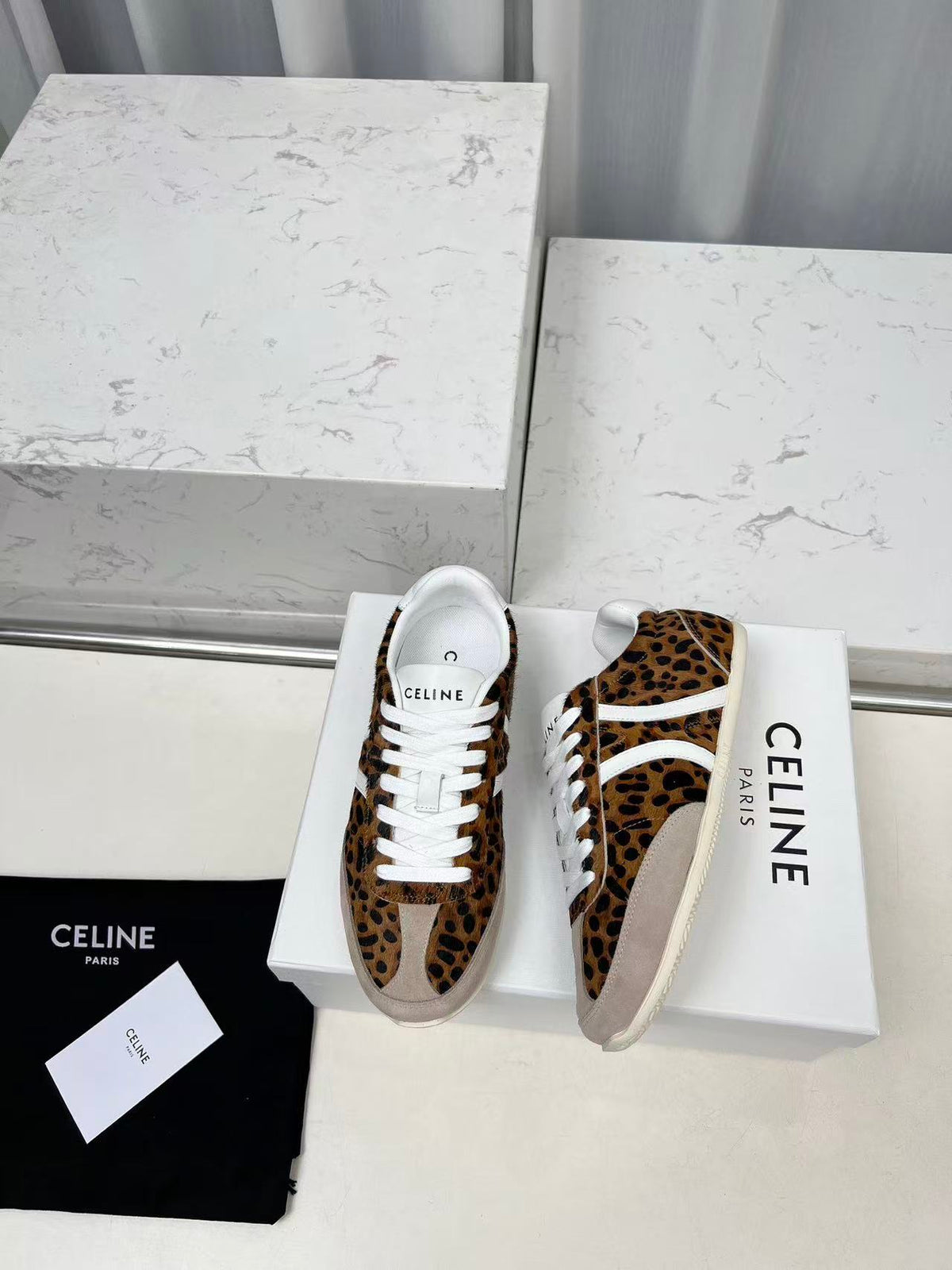 CELINE Jogger Triomphe Low-Top Sneakers in Leopard Print Cowhide & Suede