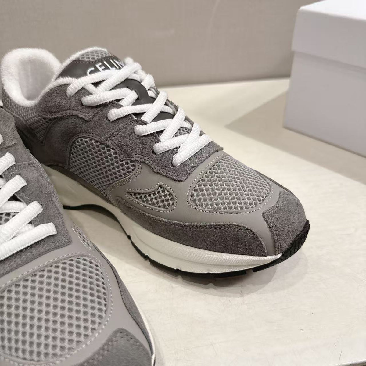 CELINE Triomphe Runner Low-Top Sneakers — Grey