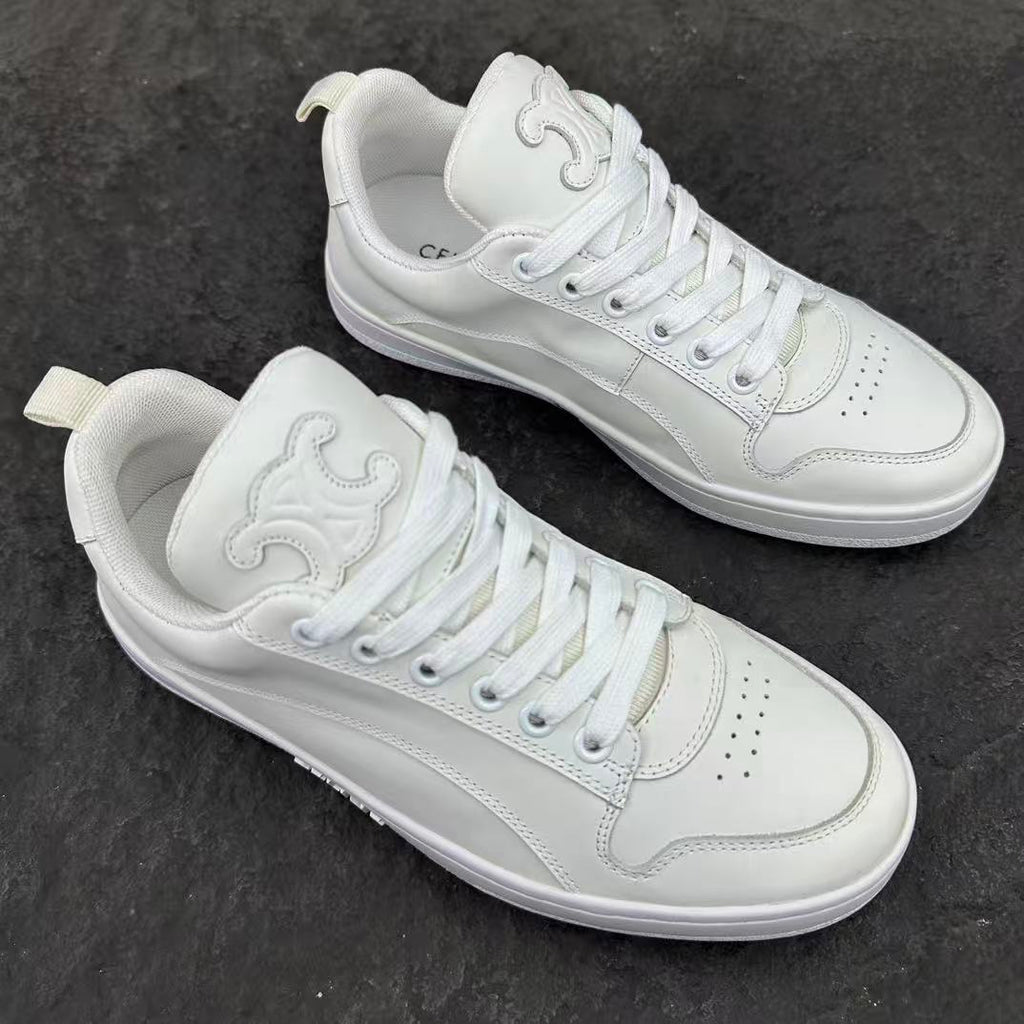 Celine HUNTINGTON Low-Top Lace-Up Sneakers in White Calfskin Suede & Mesh