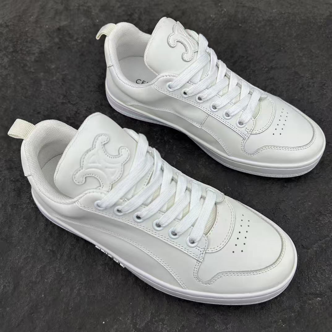 Celine HUNTINGTON Low-Top Lace-Up Sneakers in White Calfskin Suede & Mesh