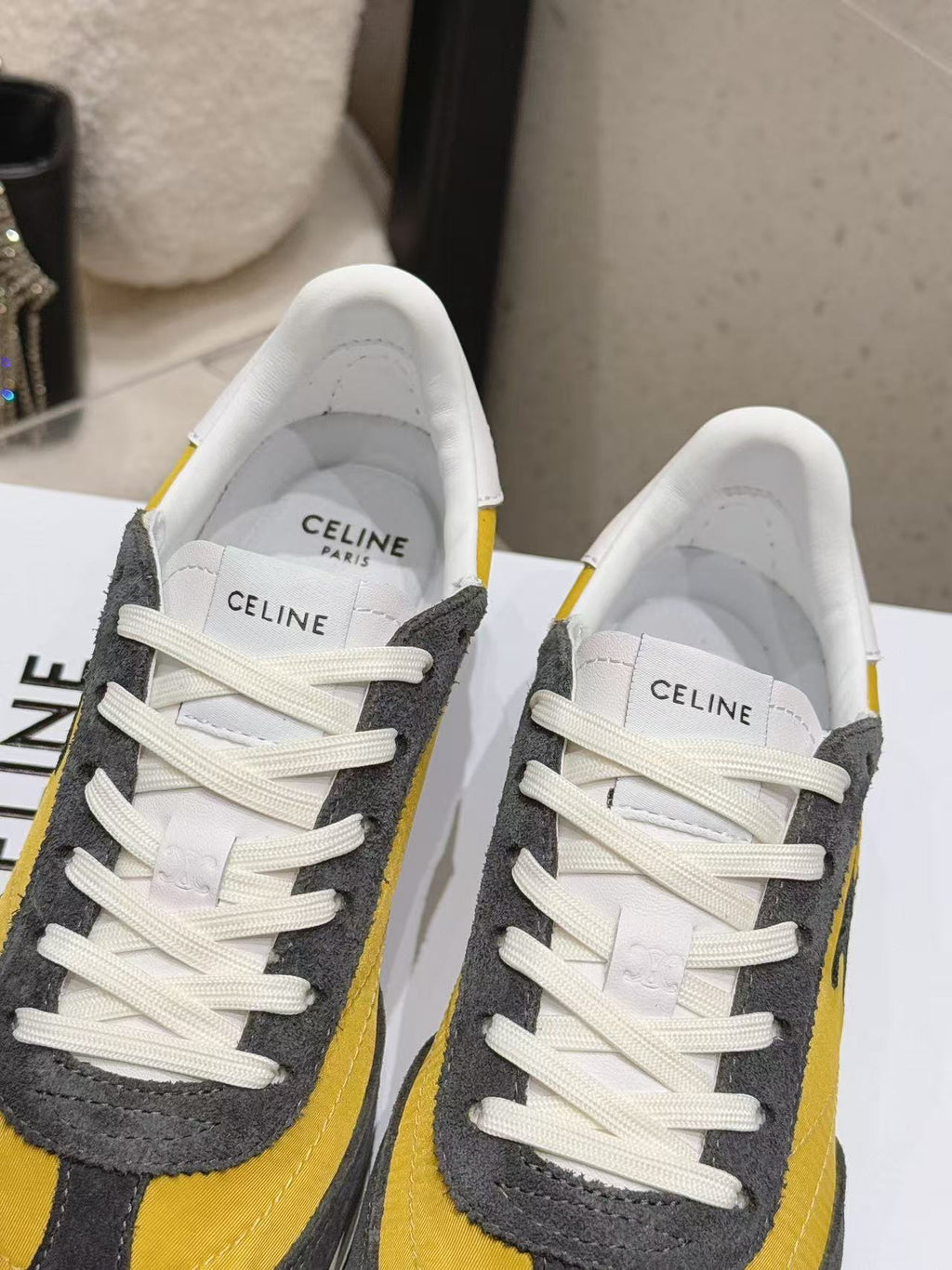 CELINE New Logo Laced Casual Sneakers — Grey & Yellow