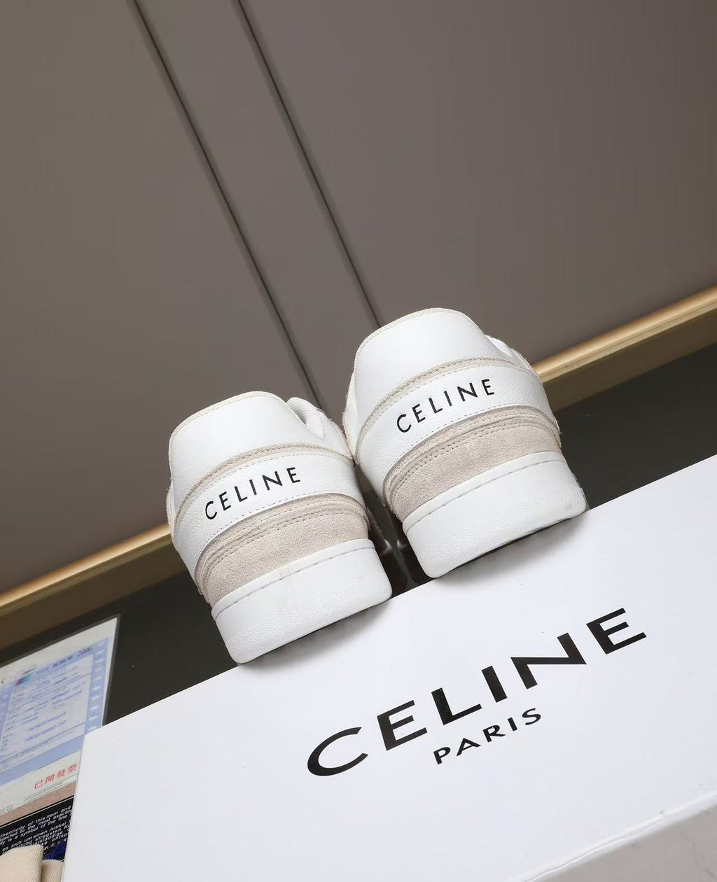 Celine Low-Top Sneakers with Celine Logo Detail — Ecru & White
