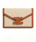 CELINE Cuir Triomphe Fabric & Cowhide Leather Wallet on Chain in Bronze