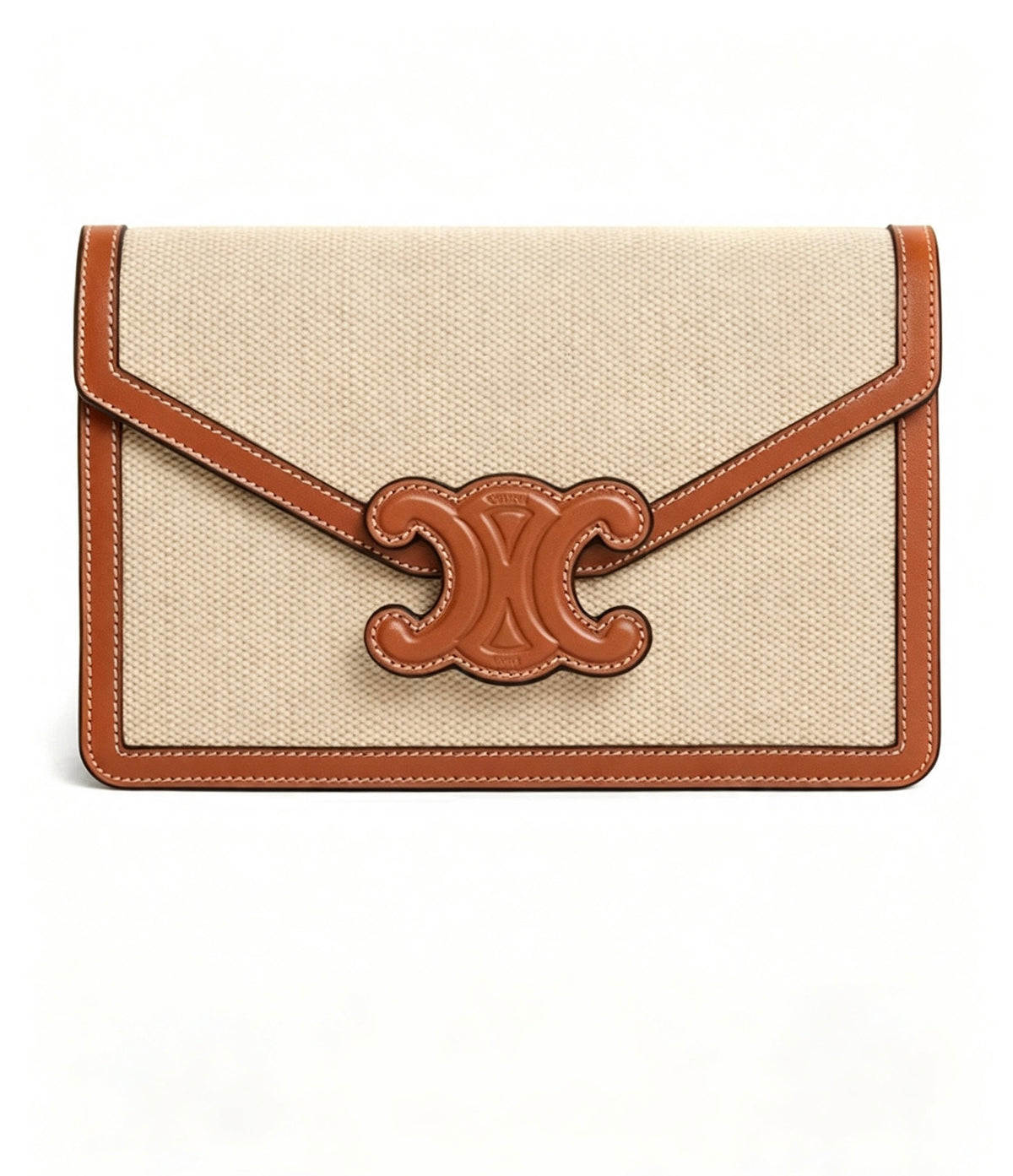 CELINE Cuir Triomphe Fabric & Cowhide Leather Wallet on Chain in Bronze